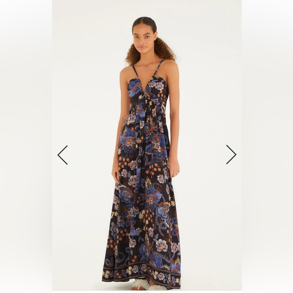 Farm Rio Floral Maxi Dress - Blue and Black